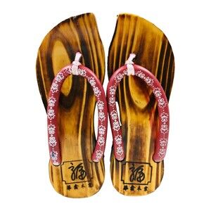 Vintage Wood Floral Tiki Summer Beach Thong Sandals Size 37 EUR 6.5/7 US NEW